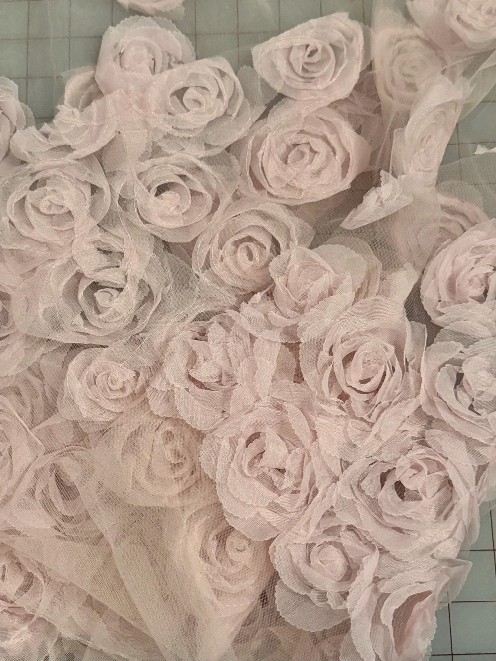 NUDE BLUSH PINK 3D ROSETTE TULLE MESH • 1 YARD